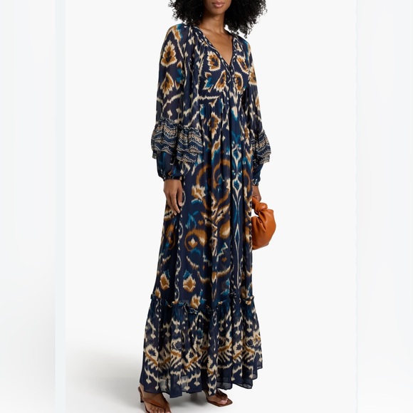 FARM Rio Dresses & Skirts - FARM Rio Pineapple Ikat Bohemian Blue and Brown  Maxi Dress NWT